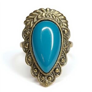 Vintage Boho Dark Teal Teardrop Statement Ring